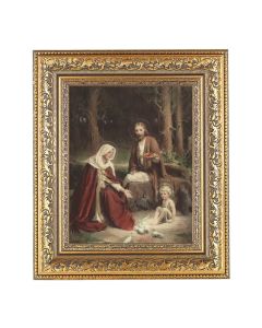 12 1/2" x 14 1/2" Ornate Gold Leaf Antique Frame with 8" x 10" The Holy Family Print