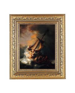 12 1/2" x 14 1/2" Ornate Gold Leaf Antique Frame with 8" x 10" Rembrandt: The Storm on the Sea of Galilee Print
