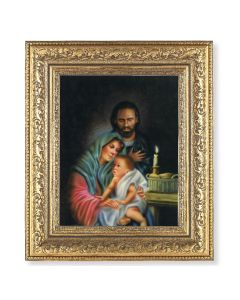 12 1/2" x 14 1/2" Ornate Gold Leaf Antique Frame with 8" x 10" The Holy Family Print