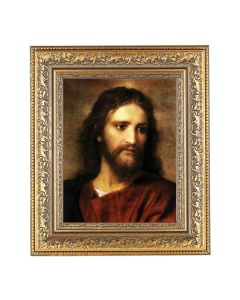 12 1/2" x 14 1/2" Ornate Gold Leaf Antique Frame with 8" x 10" Hofmann: Christ at 33 Print