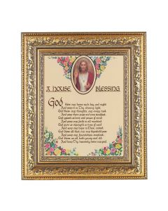 12 1/2" x 14 1/2" Ornate Gold Leaf Antique Frame with 8" x 10" A House Blessing Print