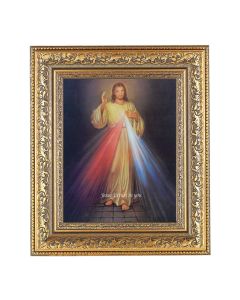 12 1/2" x 14 1/2" Ornate Gold Leaf Antique Frame with 8" x 10" Divine Mercy Print