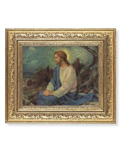 12 1/2" x 14 1/2" Ornate Gold Leaf Antique Frame with 8" x 10" Meditation in the Garden Print