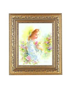 12 1/2" x 14 1/2" Ornate Gold Leaf Antique Frame with 8" x 10" Blanc: Mystical Rose Print