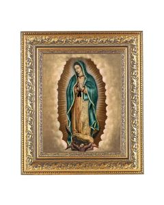 12 1/2" x 14 1/2" Ornate Gold Leaf Antique Frame with 8" x 10" Our Lady of Guadalupe Print