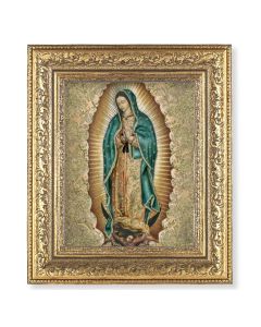 12 1/2" x 14 1/2" Ornate Gold Leaf Antique Frame with 8" x 10" Our Lady of Guadalupe Print