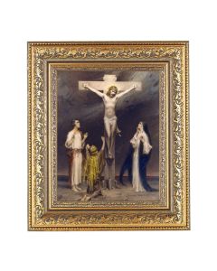 12 1/2" x 14 1/2" Ornate Gold Leaf Antique Frame with 8" x 10" Chambers: Crucifixion Print