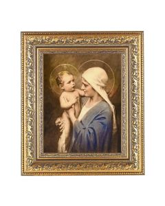 12 1/2" x 14 1/2" Ornate Gold Leaf Antique Frame with 8" x 10" Chambers: Jesus and Mary Print