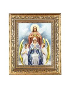 12 1/2" x 14 1/2" Ornate Gold Leaf Antique Frame with 8" x 10" Chambers: Jesus Crowning Mary Print