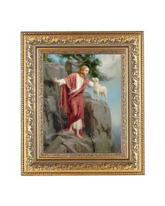 12 1/2" x 14 1/2" Ornate Gold Leaf Antique Frame with 8" x 10" Chambers: Christ and the Lost Lamb Print