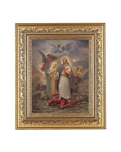 12 1/2" x 14 1/2" Ornate Gold Leaf Antique Frame with 8" x 10" Saint Joseph - Terror of Demons Print