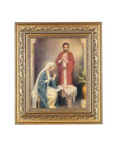 12 1/2" x 14 1/2" Ornate Gold Leaf Antique Frame with 8" x 10" Chambers: Holy Family of Nazareth Print