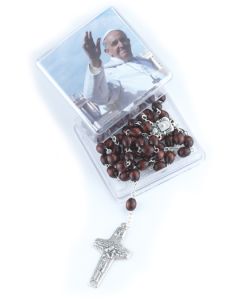 6mm x 8mm Brown Wood Oval Pope Francis Rosary