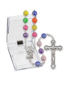 8mm Multicolored Silver Accent Bead Rosary, Boxed