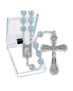 6mm Light Blue Lava Bead Rosary Boxed