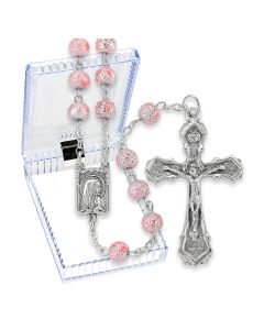 6mm Pink Lava Bead Rosary, Boxed