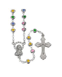 4mm Multicolored Epoxied Heart Shaped Bead Rosary with Oxidized Center and Crucifix-P65