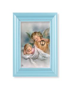 5 1/2" x 7" Pearlized Baby Blue Frame with a Guardian Angel with Lantern Print