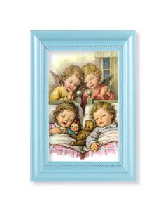 5 1/2" x 7" Pearlized Baby Blue Frame with a Guardian Angels with Twins Print