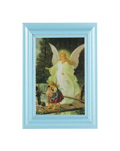 5 1/2" x 7" Pearlized Baby Blue Frame with a Guardian Angel on Bridge Print