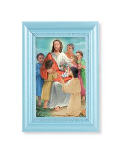 5 1/2" x 7" Pearlized Baby Blue Frame with a Christ with Children Print