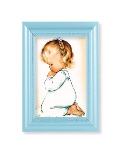 5 1/2" x 7" Pearlized Baby Blue Frame with a Praying Girl Print