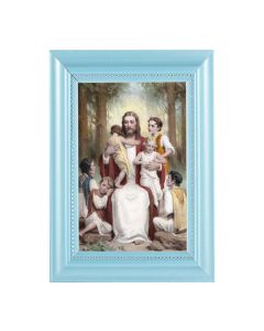 5 1/2" x 7"  Pearlized Baby Blue Frame with a Chambers: Jesus with Children Print 