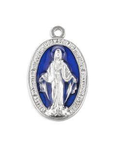 1" Miraculous Medal in Silver Finish with Blue Epoxy