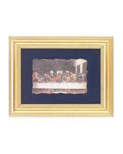 5" x 6.5" Gold Leaf Frame with 2.5" x 3.25" Da Vinci: Last Supper Fresco Print Mounted on Blue Velvet Lining