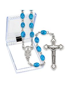 Dark Blue Marbleized Bead Rosary, Boxed-P65