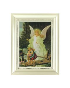 5 1/2 X 7" Pearlized White Frame with Guardian Angel Print