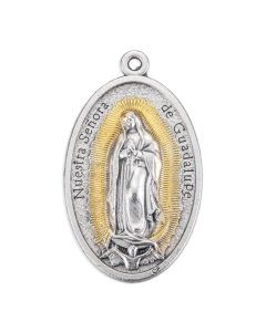1 3/4" Our Lady of Guadalupe Medal in Silver Finish with Gold Highlights