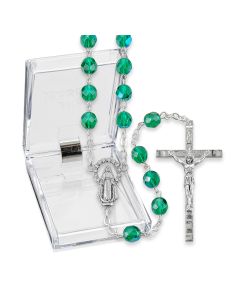 Emerald Crystal Aurora Borealis Bead Rosary, Boxed