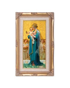 11 1/4" x 18 1/2" Gold Leaf Wood Frame with Linen Border and Vidal: Madonna and Child Textured Art