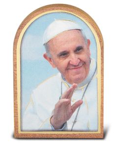 1 3/4 Pope Francis Single Arched Standing Wood Plaque