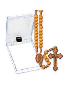 Brown Wood Bead Corded Rosary, Boxed