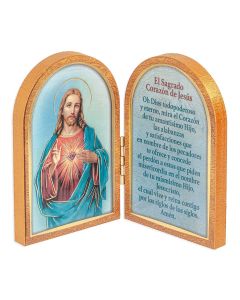 Sacred Heart of Jesus Standing Natural Wood Diptych in Spanish