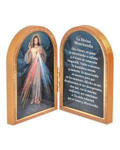 Divine Mercy Standing Natural Wood Diptych in Spanish