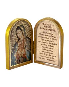 Our Lady of Guadalupe Standing Natural Wood Diptych in Spanish