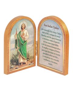 St. Jude Standing Natural Wood Diptych in Spanish