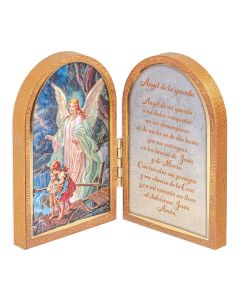 Guardian Angel Standing Natural Wood Diptych in Spanish