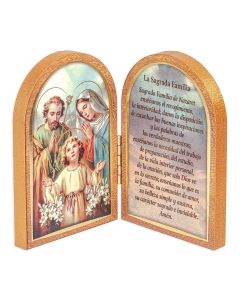 Holy Family Standing Natural Wood Diptych in Spanish