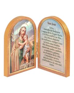St. Joseph Standing Natural Wood Diptych in Spanish