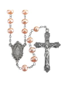 Pink Freshwater Pearl Bead Rosary, Boxed