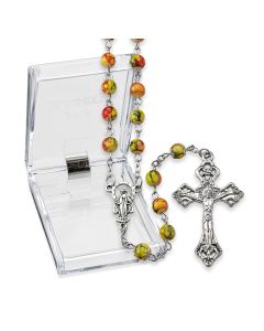 6mm Green Marbleized Glass Bead Rosary, Boxed-P65