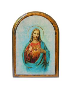 Sacred Heart of Jesus Arched Wood Plaque