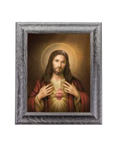 10 1/2" x 12 1/2" Grey Oak Finish Frame with an 8" x 10" Sacred Heart of Jesus Print