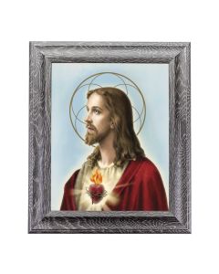8" x 10" Sacred Heart of Jesus Print in a 10 1/2" x 12 1/2" Grey Oak Finish Frame