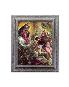 10 1/2" x 12 1/2" Grey Oak Finish Frame with an 8" x 10" Battle of the Archangel Saint Michael Print