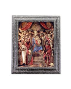 10 1/2" x 12 1/2" Grey Oak Finish Frame with an 8" x 10" Madonna Throne of Angels and Saints Print